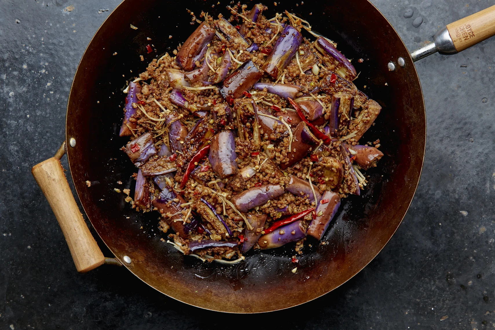 Mark Bittman's Braised Eggplant, Pork and Mushrooms; photo by Michael Kraus for The New York Times