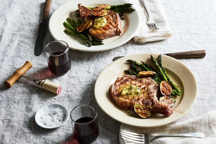 Grilled Pork Chops with Figs, Asparagus, and Dijon-Chive Butter (photo by Bobbi Lin for Food52)