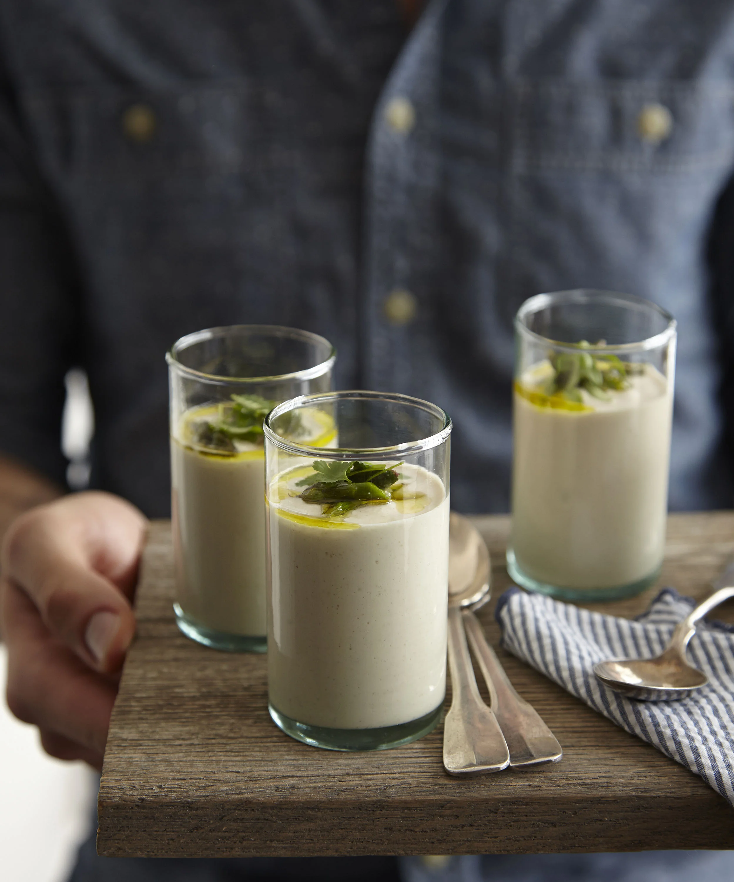 Chilled Macadamia Gazpacho with Cured Asparagus; photo by Romulo Yanes for SAVEUR