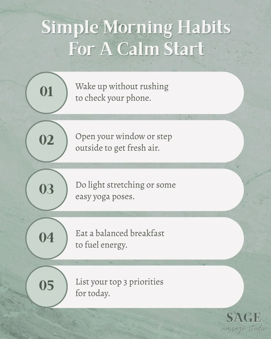 Number 1 has been a game changer for me! Not rushing to check emails, texts, or notifications has been incredibly helpful for my mental health in the mornings. It allows me to ease into my day and tackle those tasks intentionally (and not half-asleep