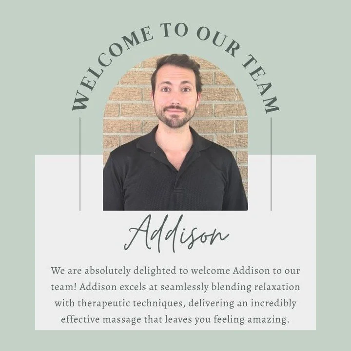 Addison is such an asset to our team &amp; we are thrilled to have him on board! He excels at anything from Swedish to medical massage and has been a practicing LMT for 9 years. You'll definitely want to get on his table, so visit the link in our bio
