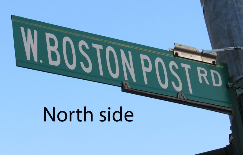  Street sign for West Boston Post Road in Mamaroneck. 