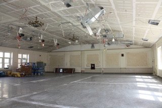  The space at Mamaroneck High School after removal of James Fenimore Cooper-themed murals for preservation and relocation. The room was the junior high school cafeteria when the murals went up in 1941. Next in the space: a design lab. 