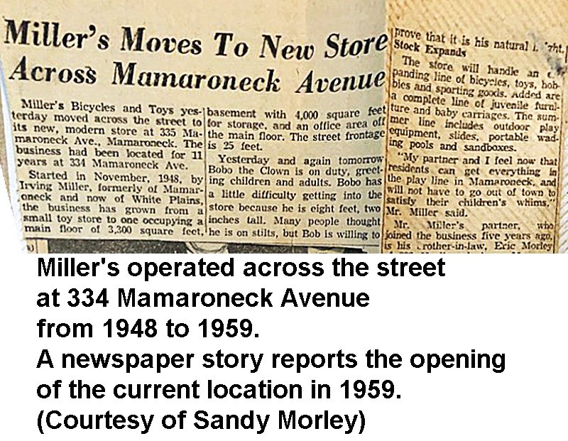  Miller's operated across the street at 334 Mamaroneck Avenue from 1948 to 1959. A newspaper story reports the opening of the current location in 1959. (Courtesy of Sandy Morley) 