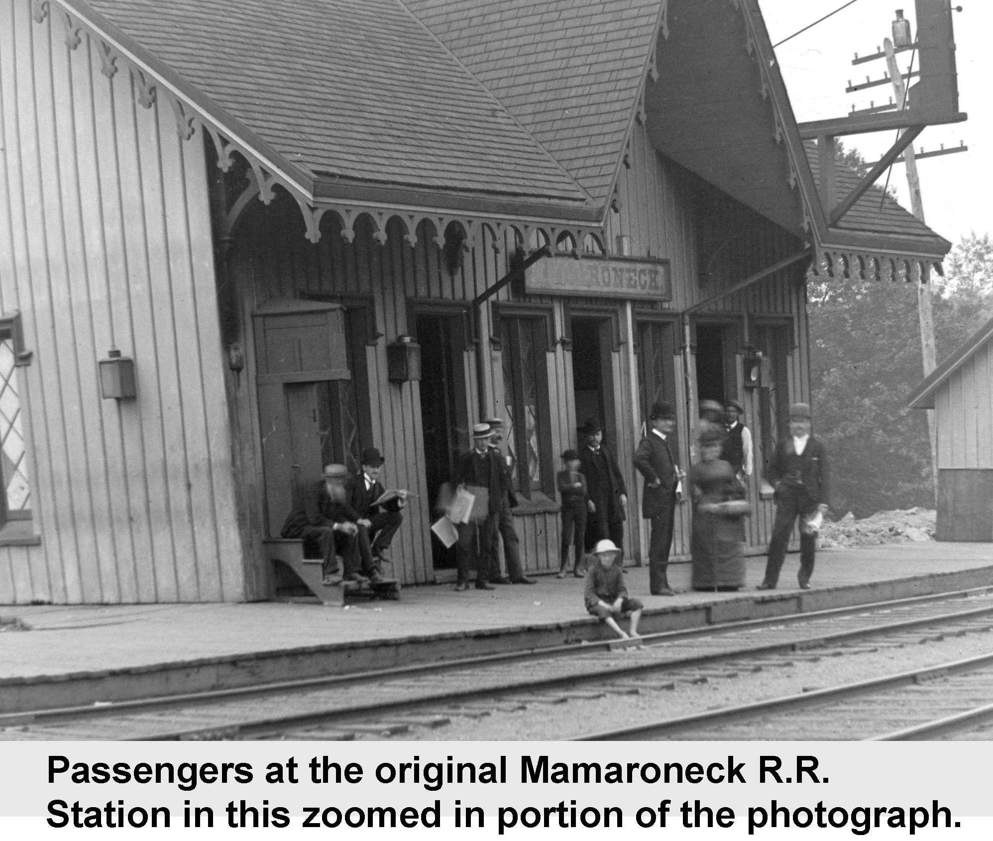 Passengers at original Mamaroneck R.R. Station - vintage photograph 