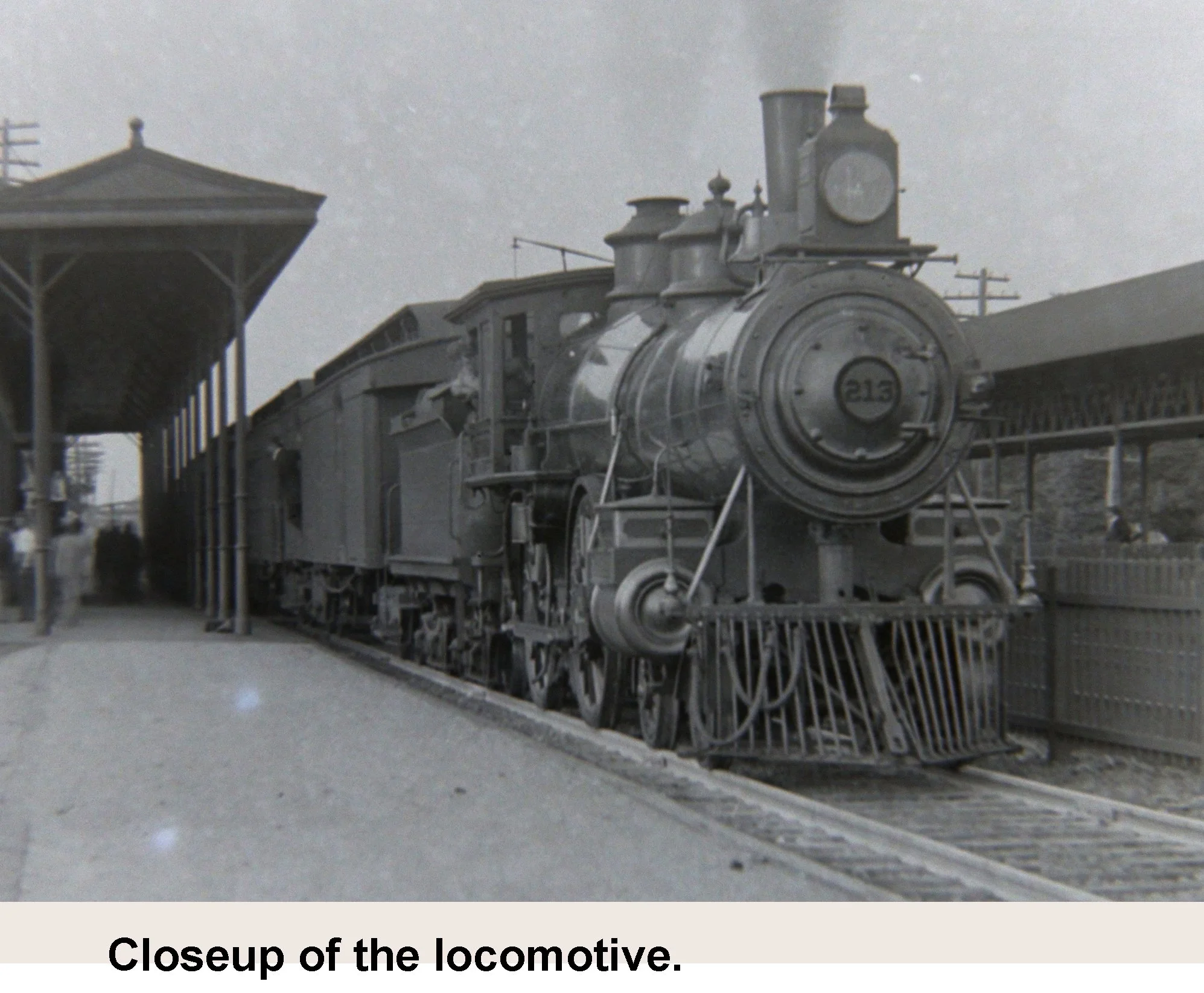Closeup of the locomotive at Mamaroneck RR station - vintage photograph