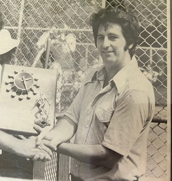 Bobby Goetze in a photo in one of the donated softball scrapbooks