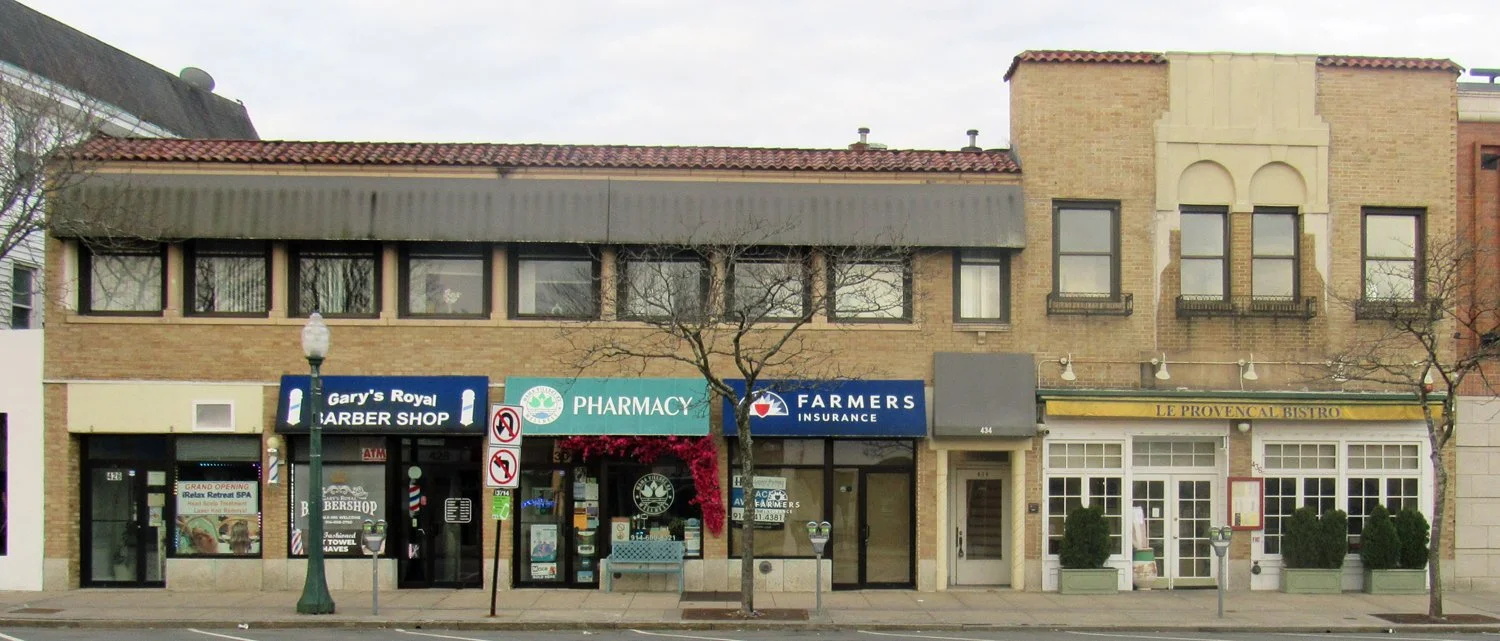 426-438 Mamaroneck Avenue, 2026: iRelax Retreat Spa  (426), Gary's Royal Barber Shop (428), Mama Village RX & Wellness (430), Farmers Insurance (432), Le Provencal Bistro (436)
