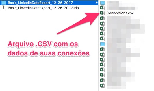 Arquivo .CSV com os dados de suas conexões do LinkedIn