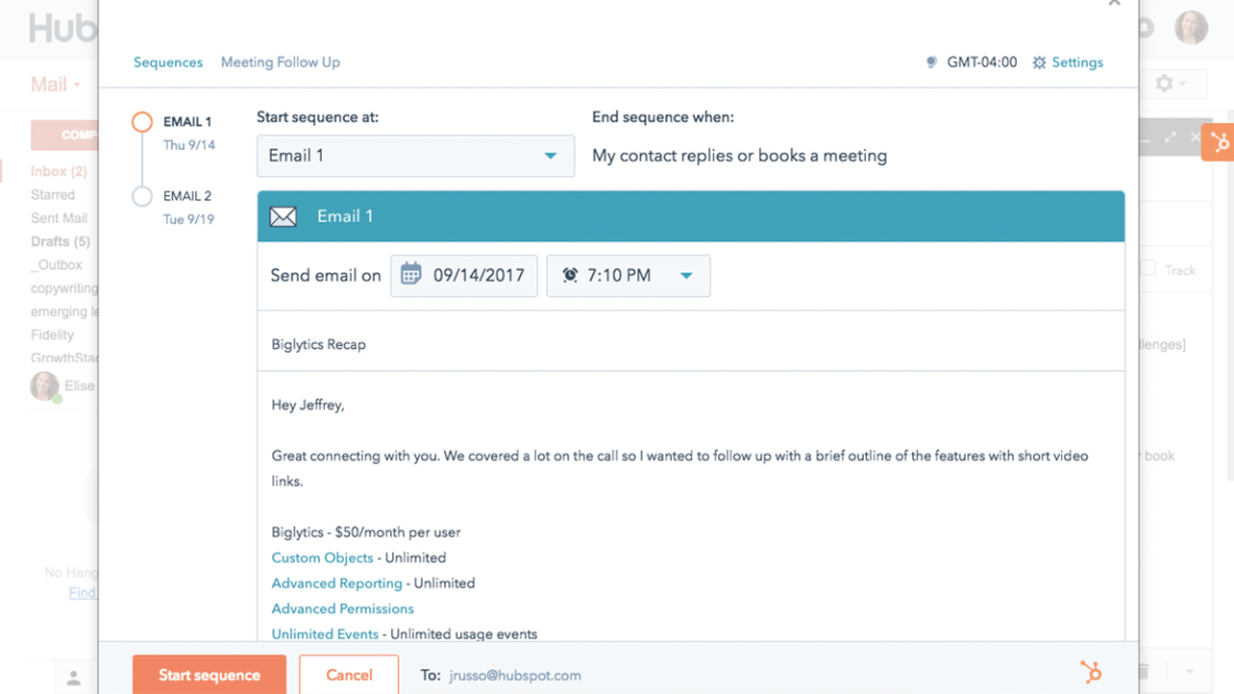 Defina uma sequência automática de envio de emails e criação de tarefas para otimizar o processo de follow up - HubSpot Sales