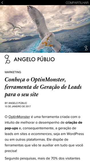 Exemplo de artigo de blog carregado como Instant Article pelo Facebook App no iPhone