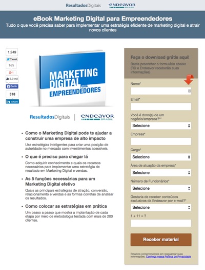 Exemplo de Landing Page com imagem - eBook Marketing Digital para Empreendedores - Resultados Digitais