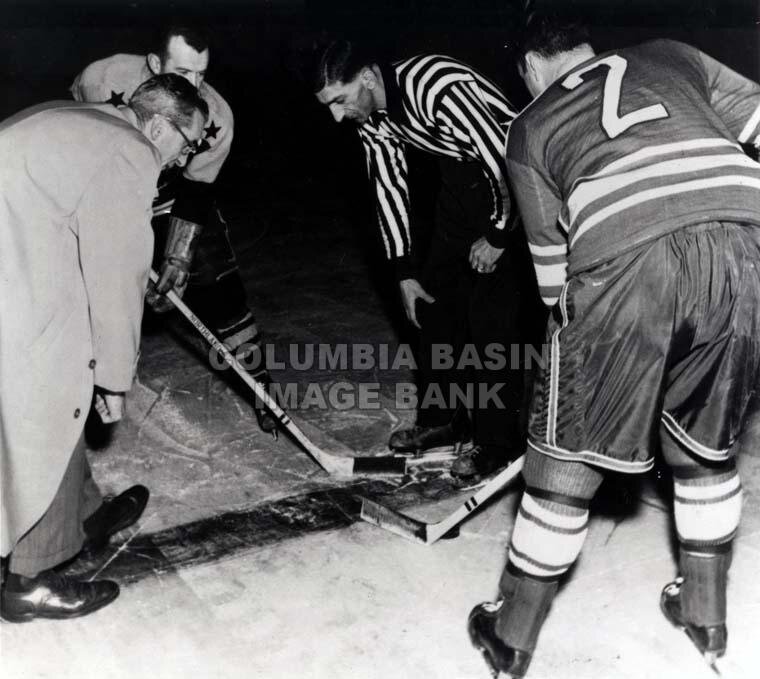 2285.0009: Face off Rossland Warriors VS. Trail Smoke Eaters October 23, 1956, Rossland Arena