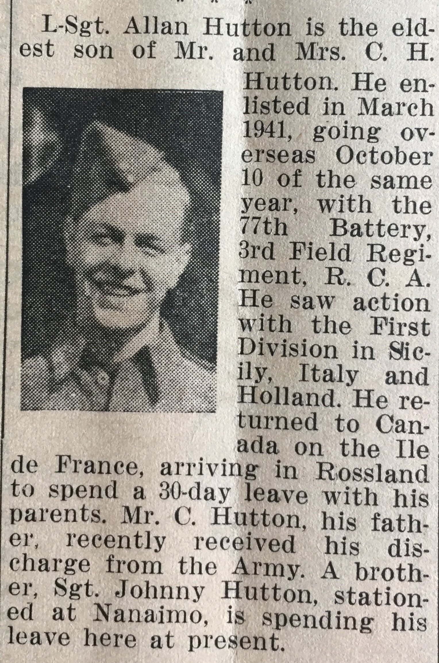 Hutton - Rossland Miner Oct 11, 1945 pg 1.JPG