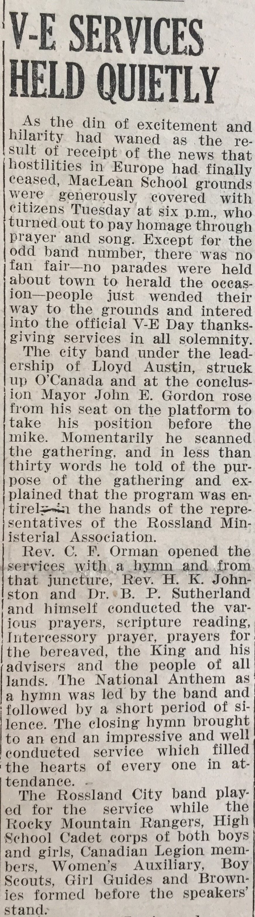 V-E Service (1) - Rossland Miner May 10, 1945 pg 1.JPG
