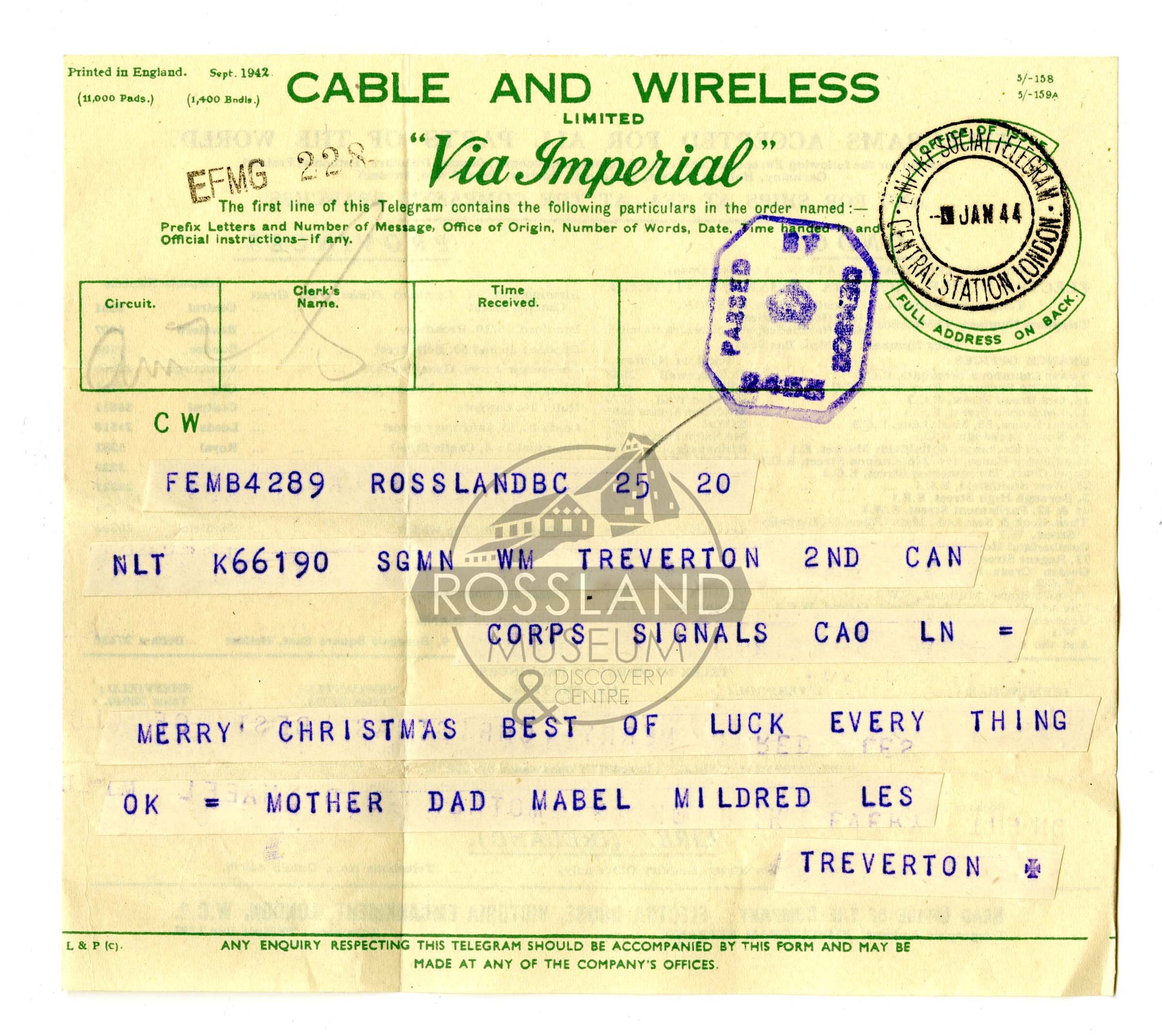 Christmas Telegram 1944