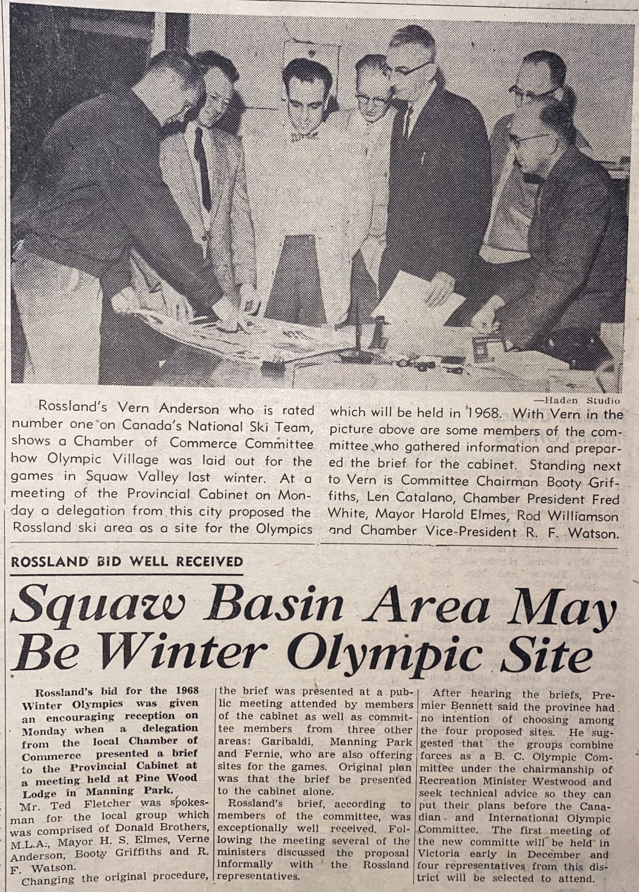 Rossland Miner: "Squaw Basin Area May Be Winter Olympic Site" - November 9, 1960