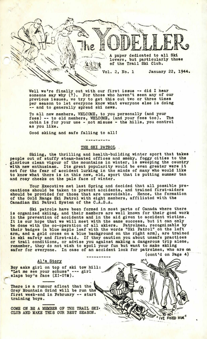  Found in Collection: The Yodeller newsletter, January 22, 1944. 