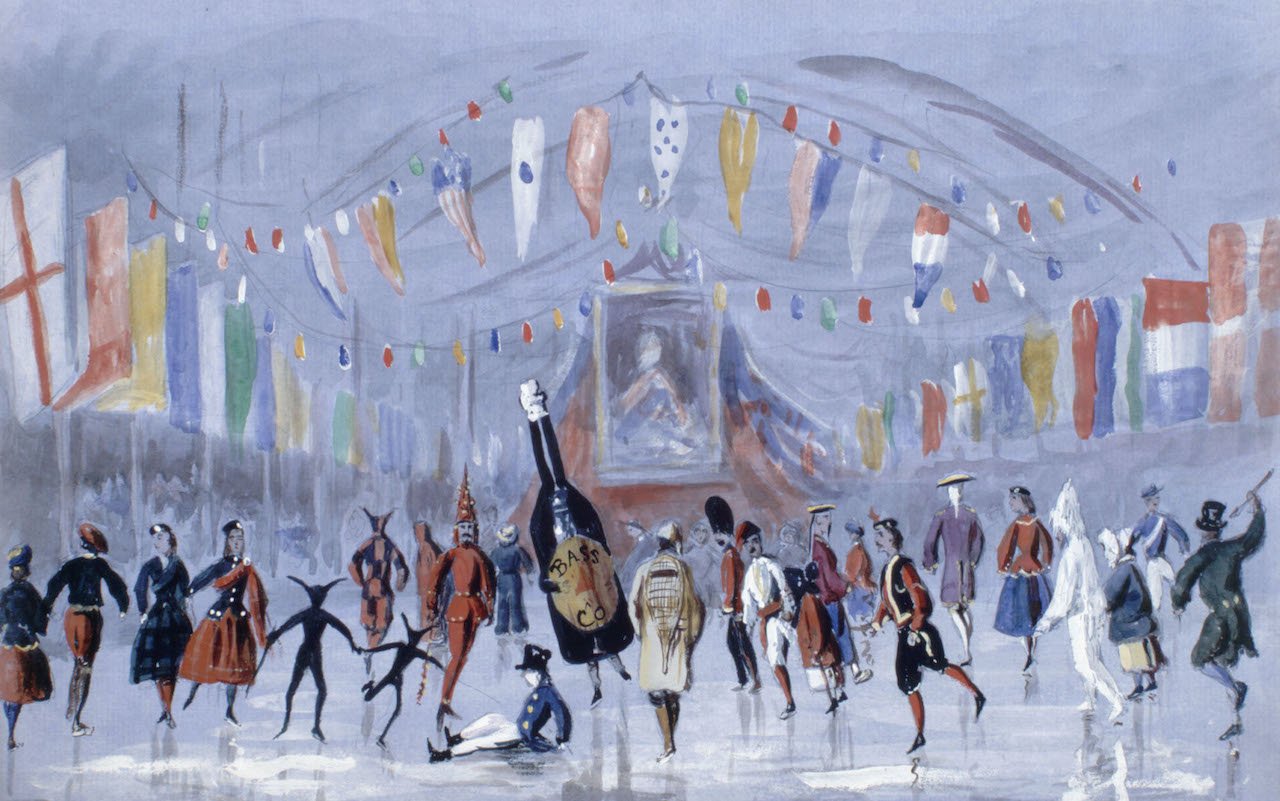 An example of  Masquerade on Ice  in Montreal, 1865-1866.  Artist: Francis George Coleridge.  Credit: Library and Archives Canada 