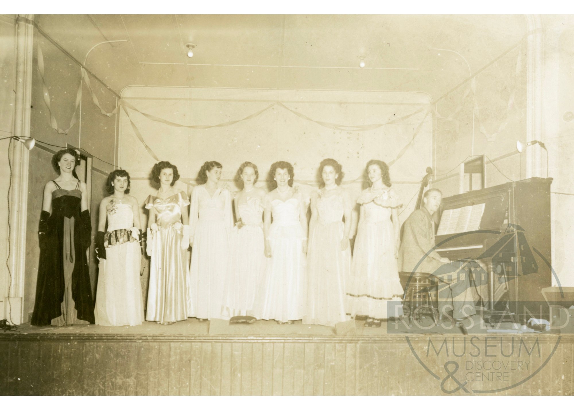  MS 75: Snow Queen contestants at the Rossland Miners’ Hall, circa 1950s. 