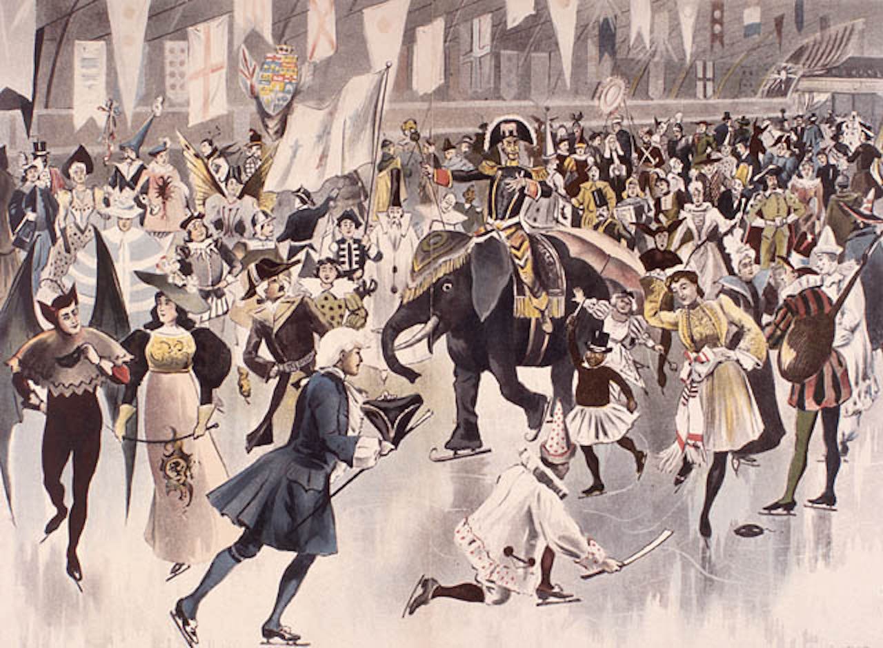  An example of Masquerade on Ice at the Ottawa Winter Carnival in 1895.  Artist: J.A. Phillips.  Credit: Library and Archives Canada. 
