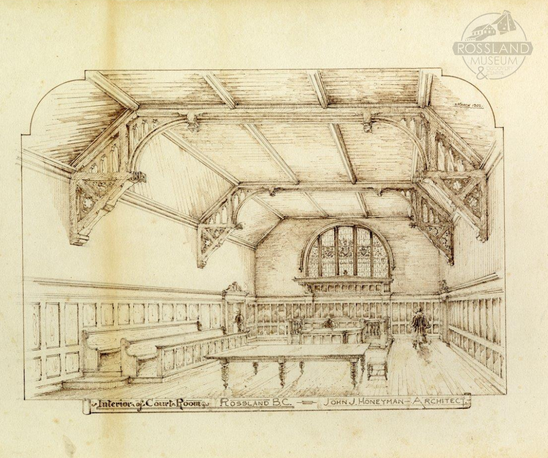 Interior Sketch of the Rossland Court House, 1902