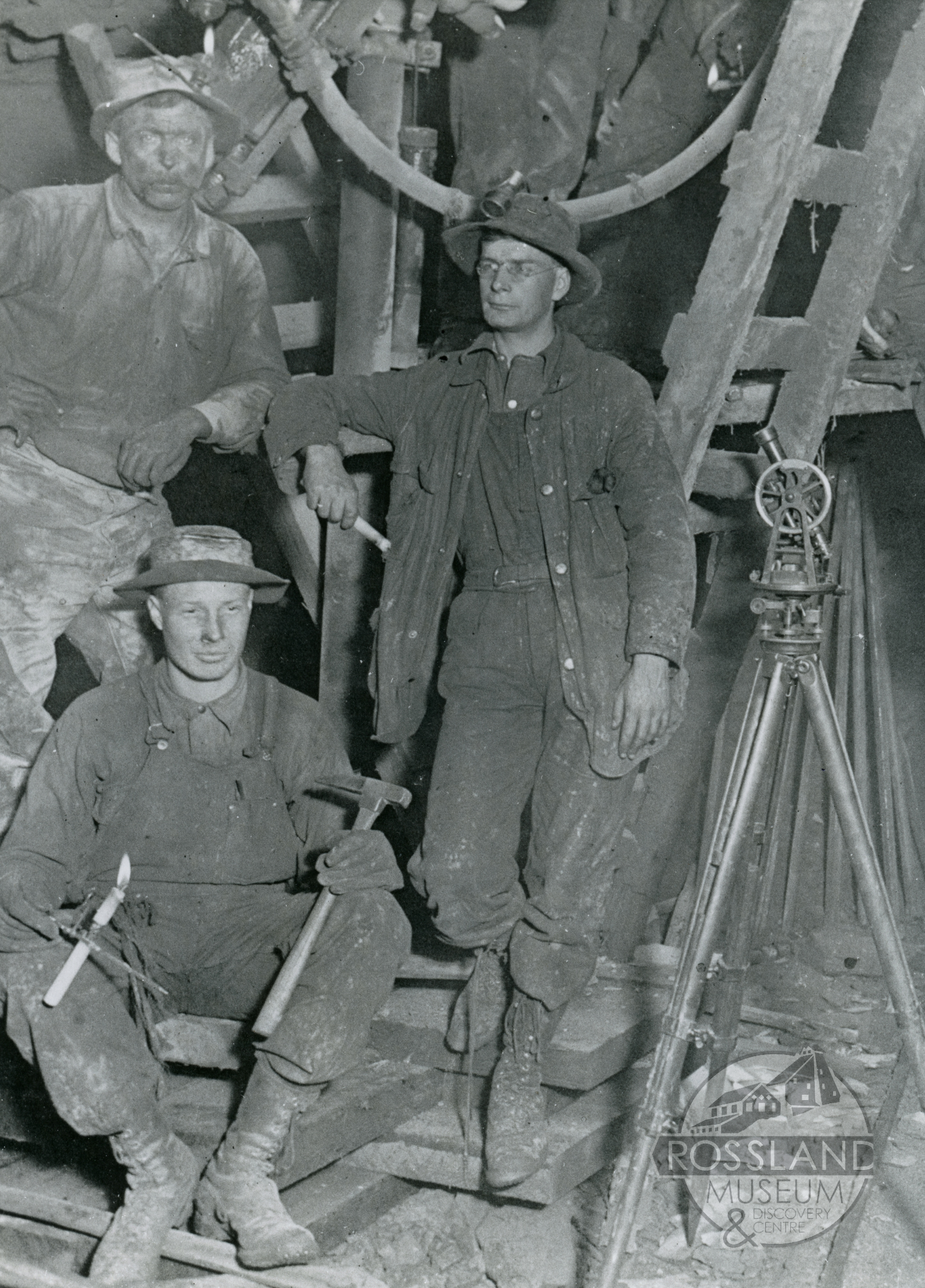 Photo 2304.0127: Survey Crew underground in War Eagle Mine, 1913
