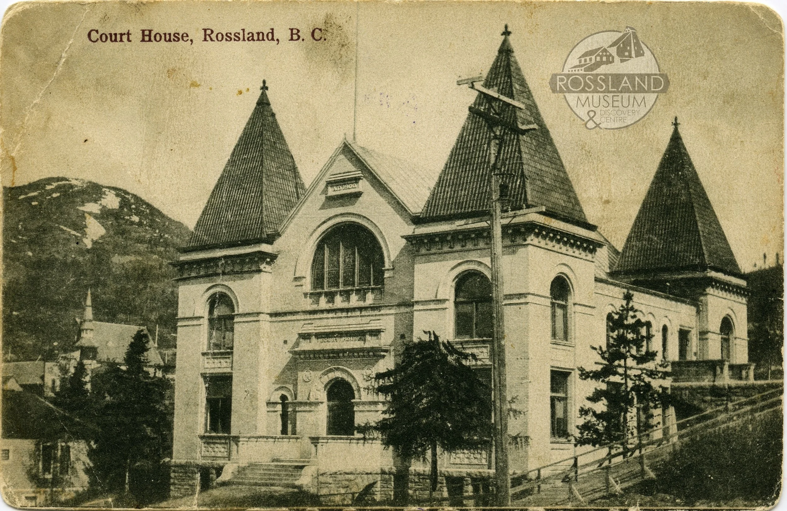 2276.0020: Rossland Court House before rock wall was built, circa 1914