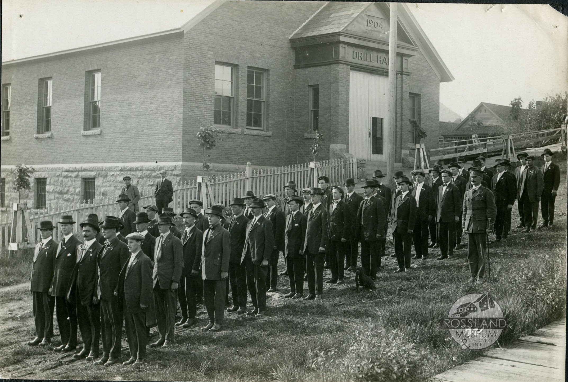  2297.0001: Rossland Contingent of 54th Battalion in front of the Armouries Building on Monte Christo Street, Rossland, circa August-September 1914 