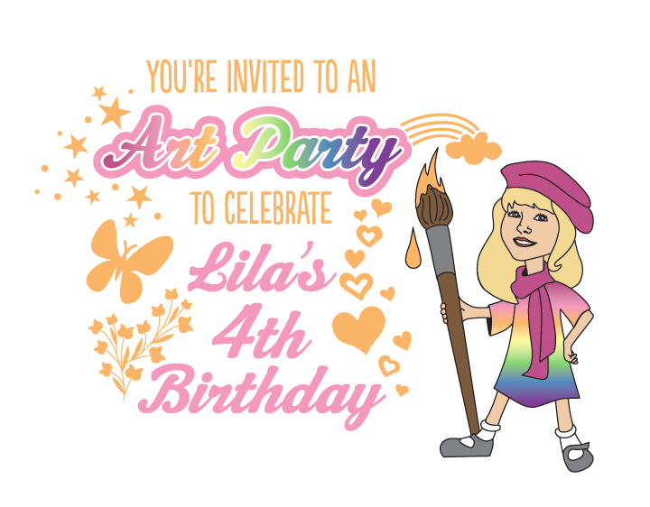 art party invitation & individualized name buttons