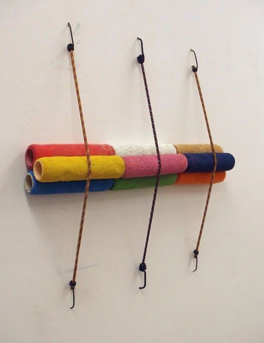 Stacked & Strapped , used paint roller pads, bungee cord, 30” X 36”, 2011