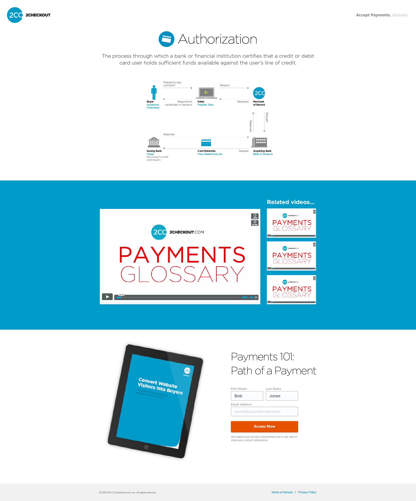 Graphics advertising our payments glossary, a video series that explains the language and ecosystem of online payments