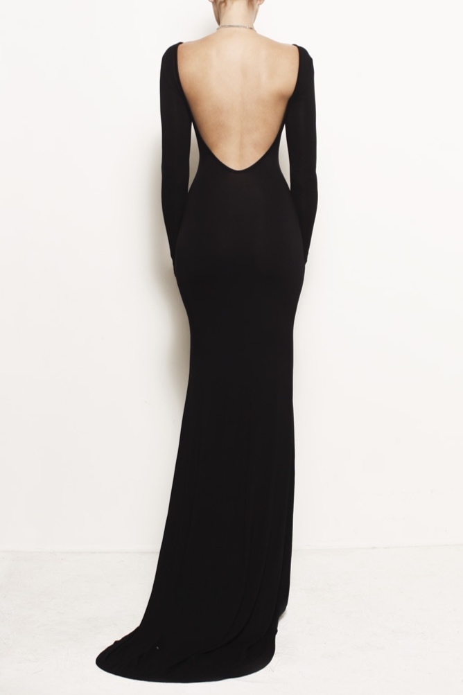 black long sleeve backless dress