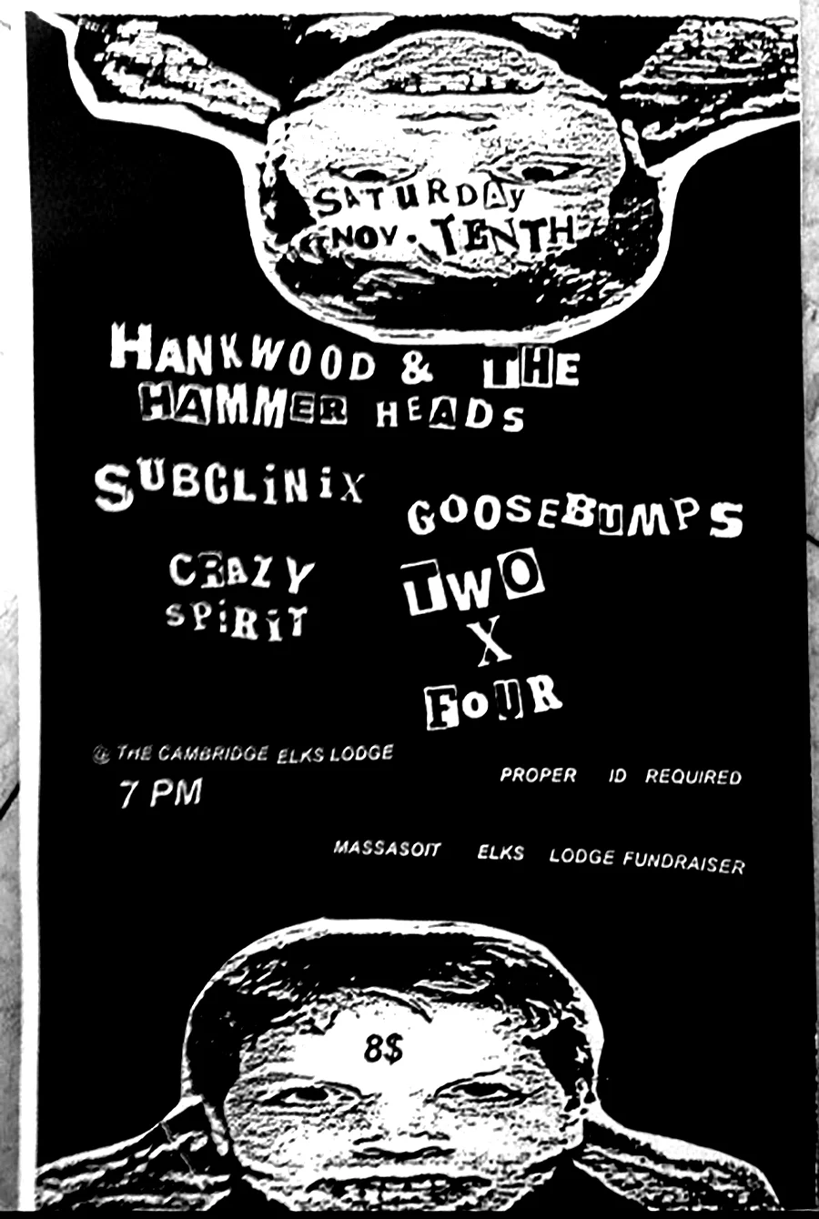 Poster for Hank Wood & The Hammerheads, Goosebumps, & Crazy Spirit (NYC) in Boston, MA. 2012.