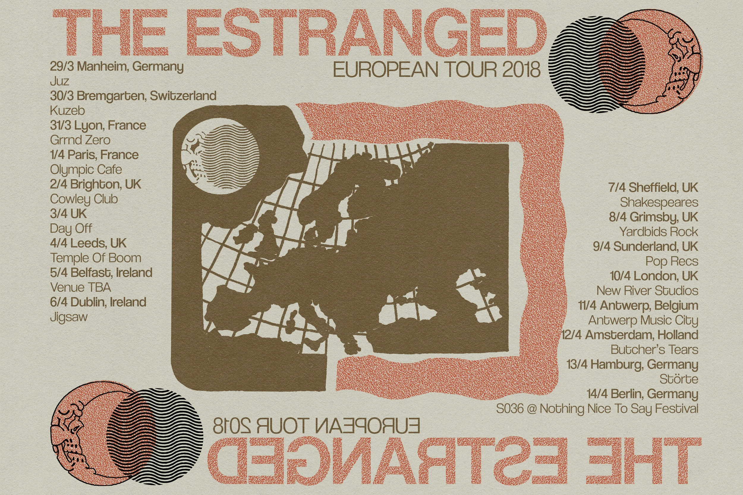 Poster for The Estranged (Portland, OR) European Tour. 2018