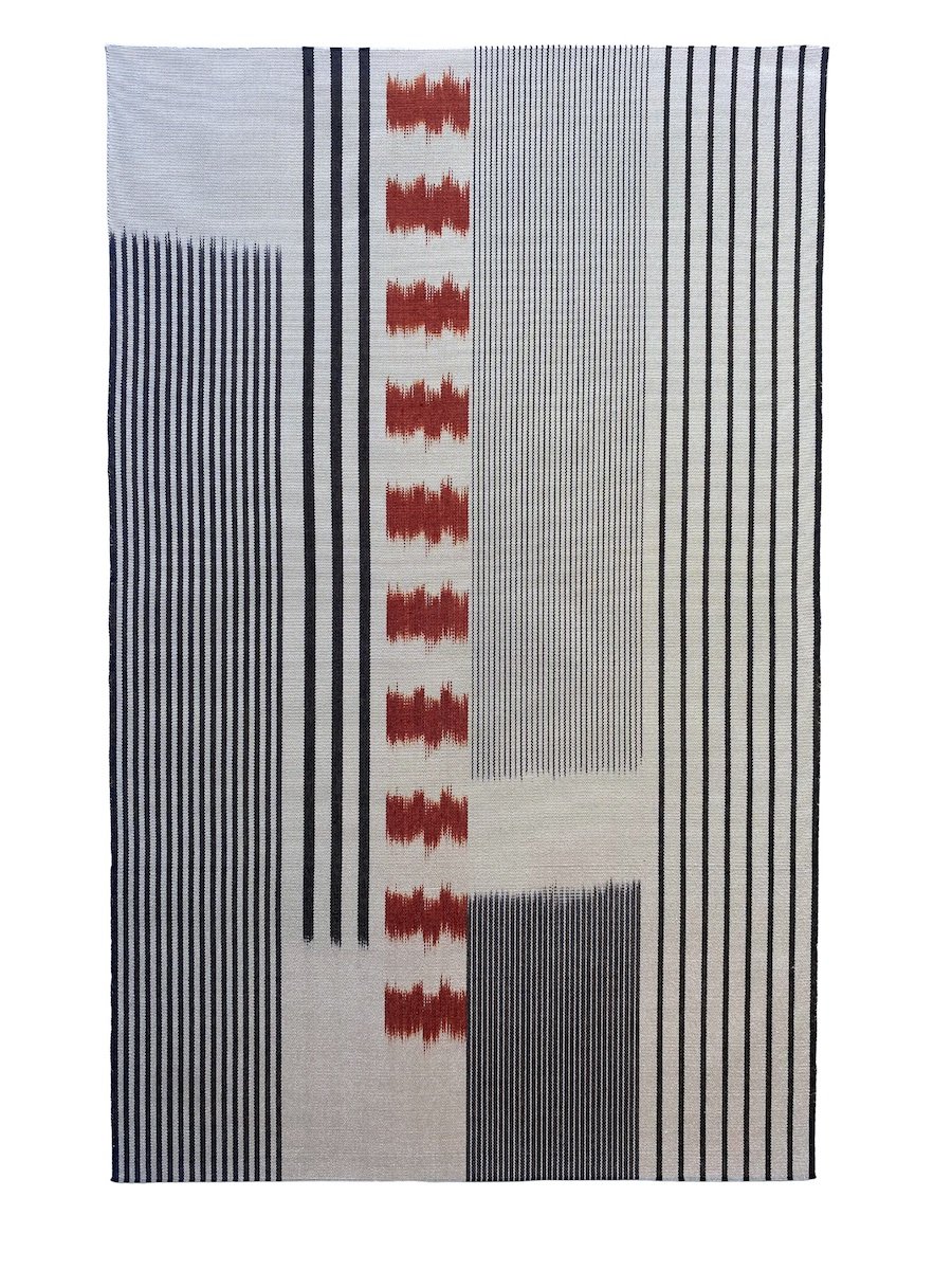 Mary Restieaux: Woven Silk Ikat Hanging (Red Stripes)