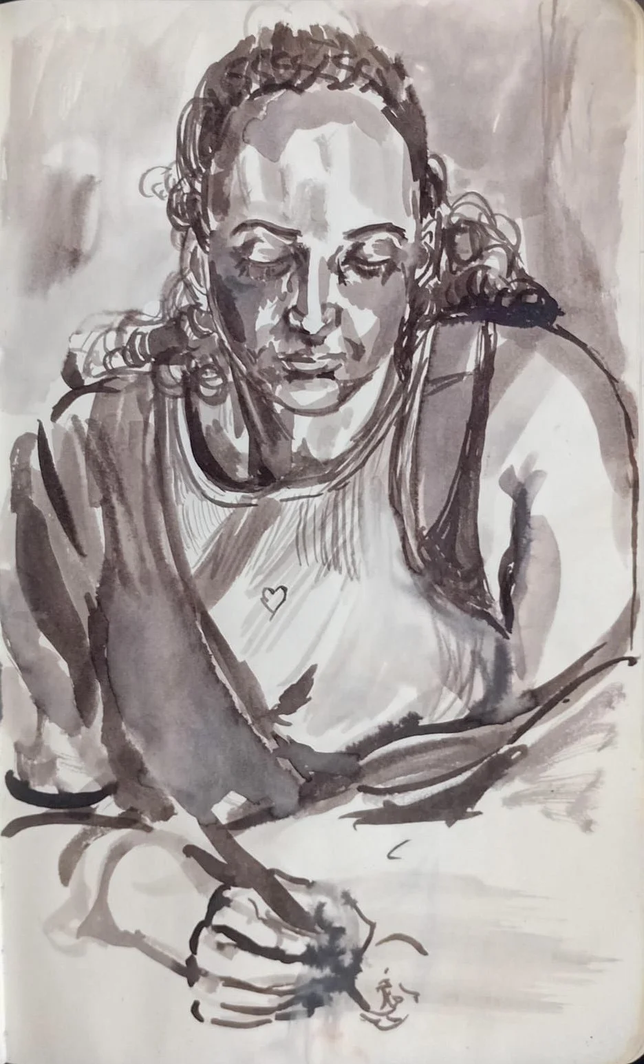 Felix Higham - Woman Drawing, ink, 13 x 21cm.jpg