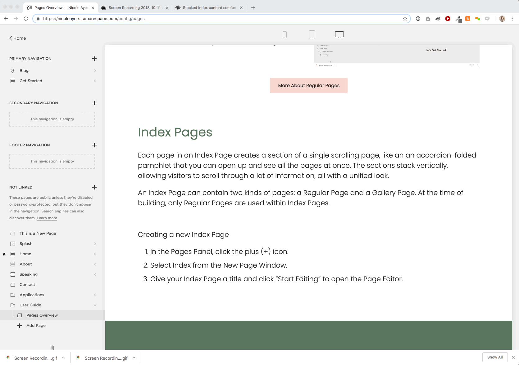 Demonstration of how to add a new Index Page.