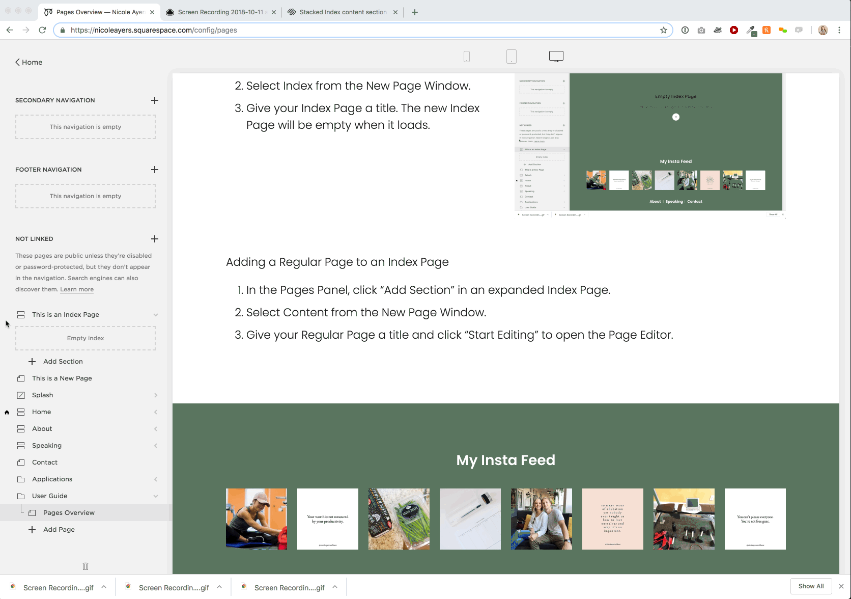 Demonstration of how to add a Regular Page (Content) to an Index Page.