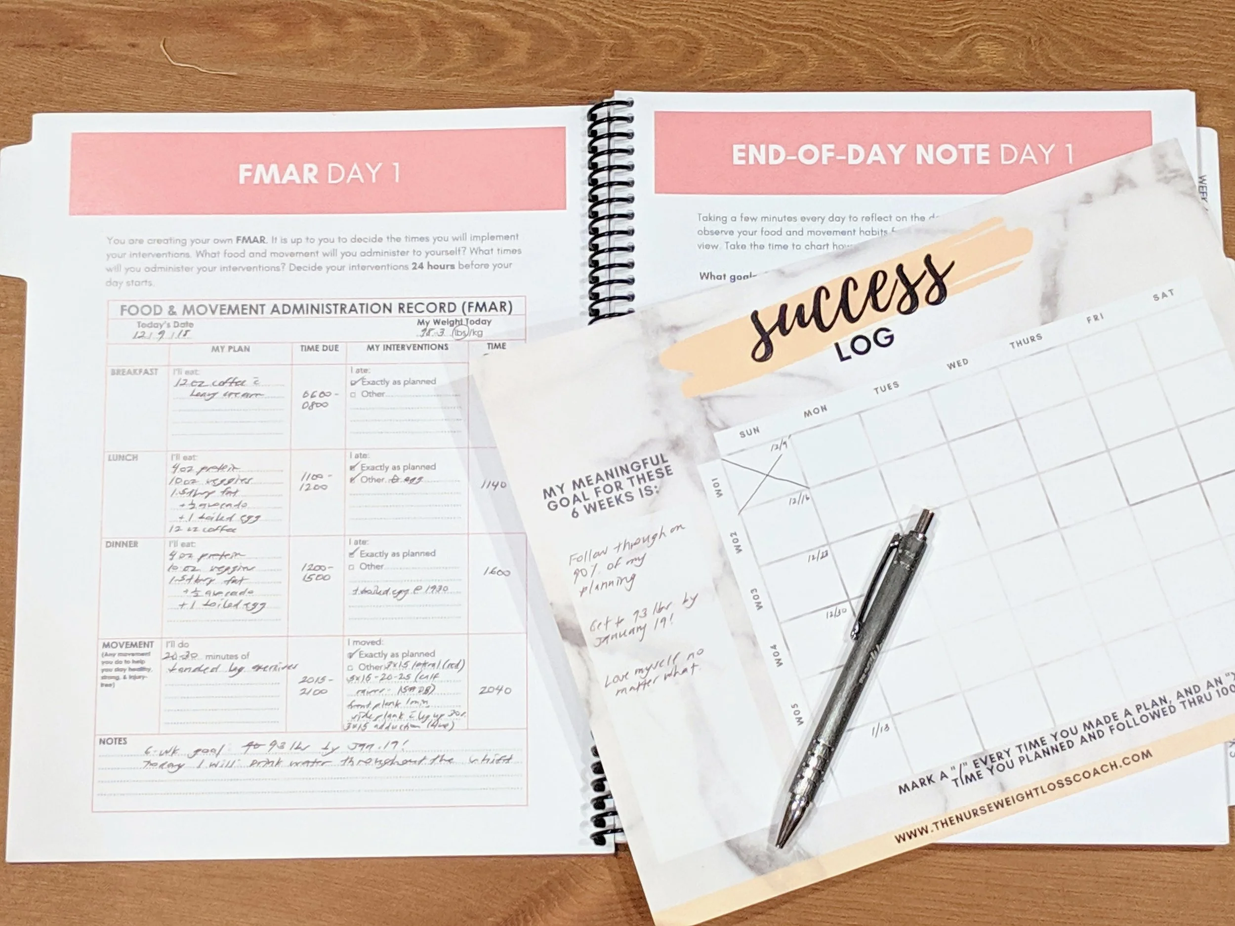 A snapshot of the Weight Loss Care Plan & Success Log that all my clients get!
