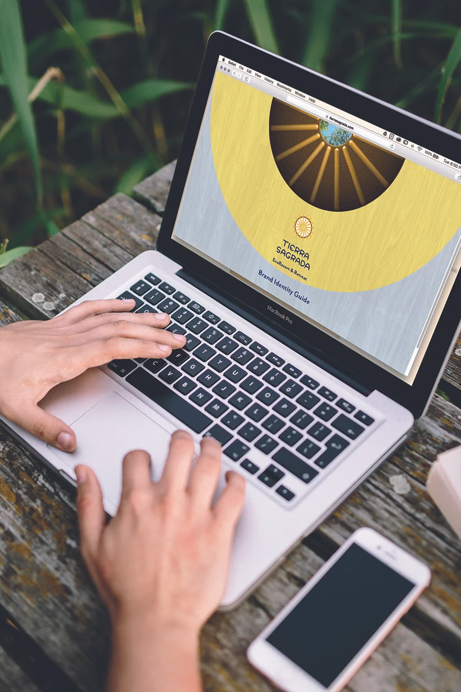 Tierra Sagrada brand guide on laptop
