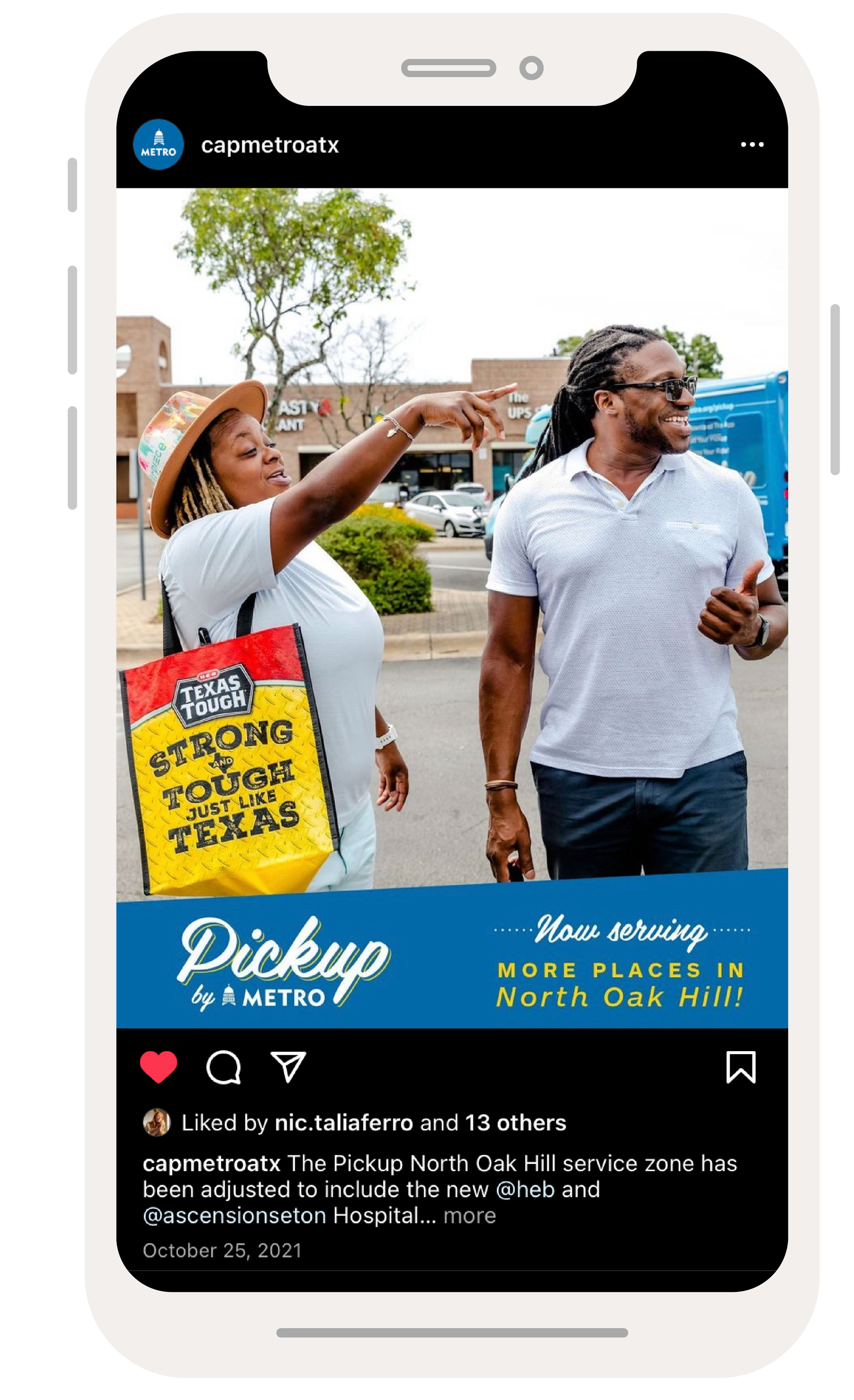 Smartphone mockup of Pickup social media post