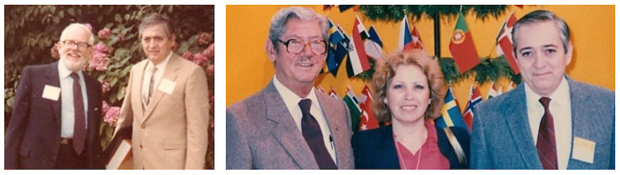 (Left): Dr. Douglas Wright and Francisco Castano Sr. (Right): Harold "Bud" Fentiman, Reyna García and Francisco Castano Sr. c. 1984