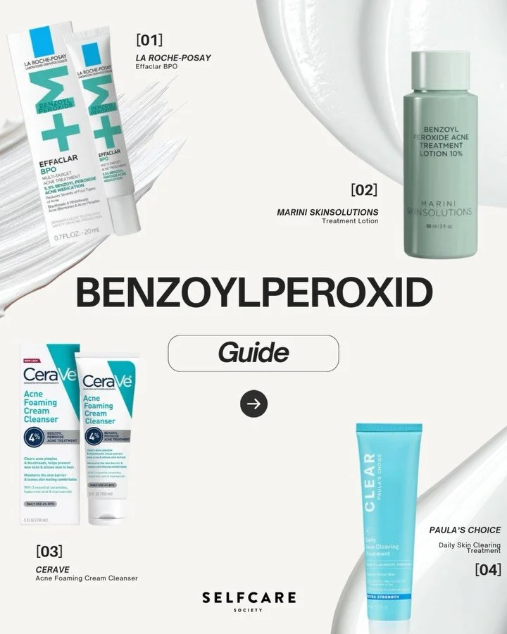 Benzoylperoxid-Guide 👩🏻&zwj;🔬🧪

Hier findest du die wichtigsten Infos zu Benzoylperoxid (BPO) kompakt zusammengefasst.📌

Wichtig: Die im Guide gezeigten Produkte sind in der EU nicht erh&auml;ltlich und dienen ausschlie&szlig;lich der vereinfach