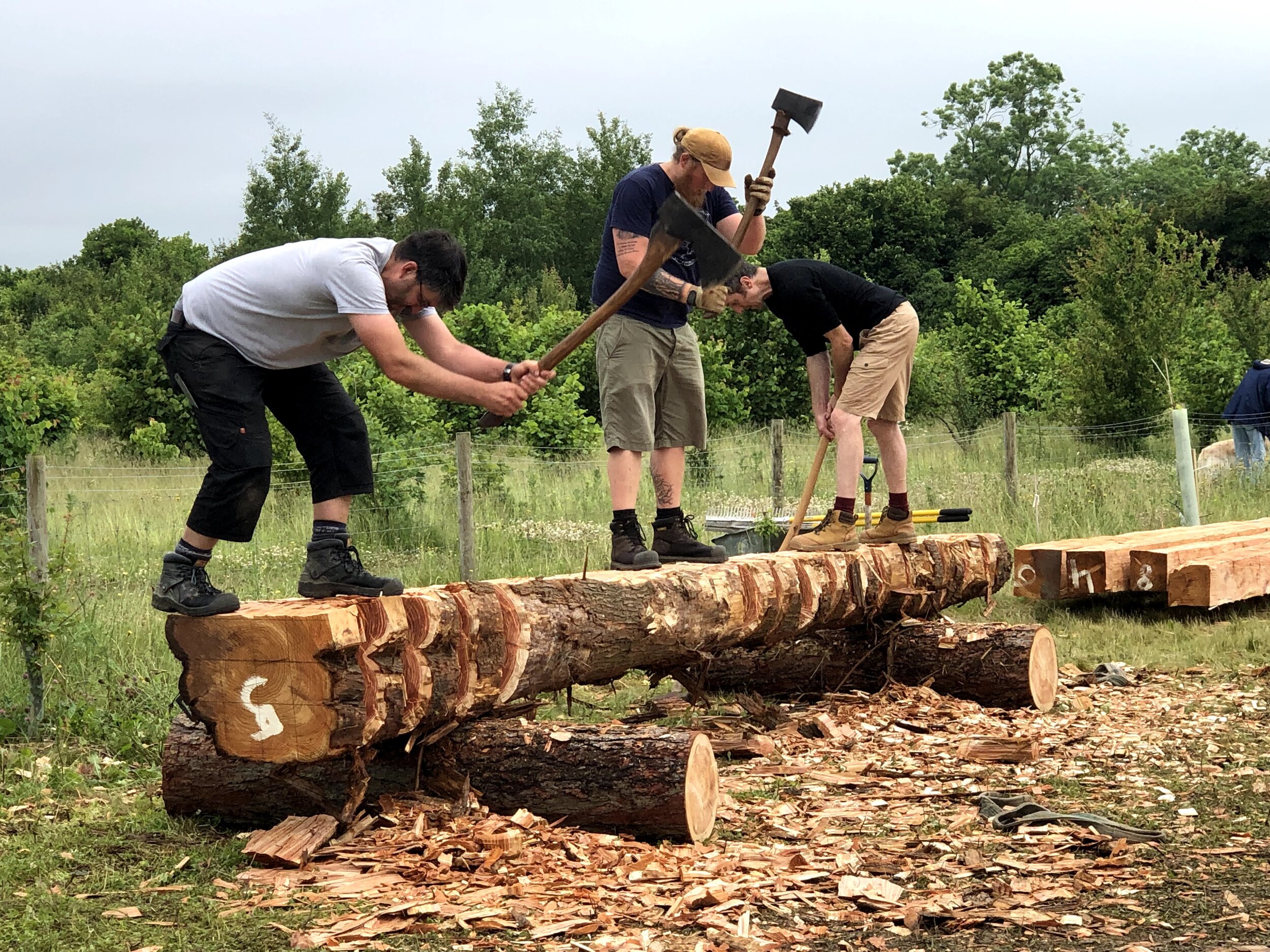 4 hewing days turn the logs into timbers for the frame