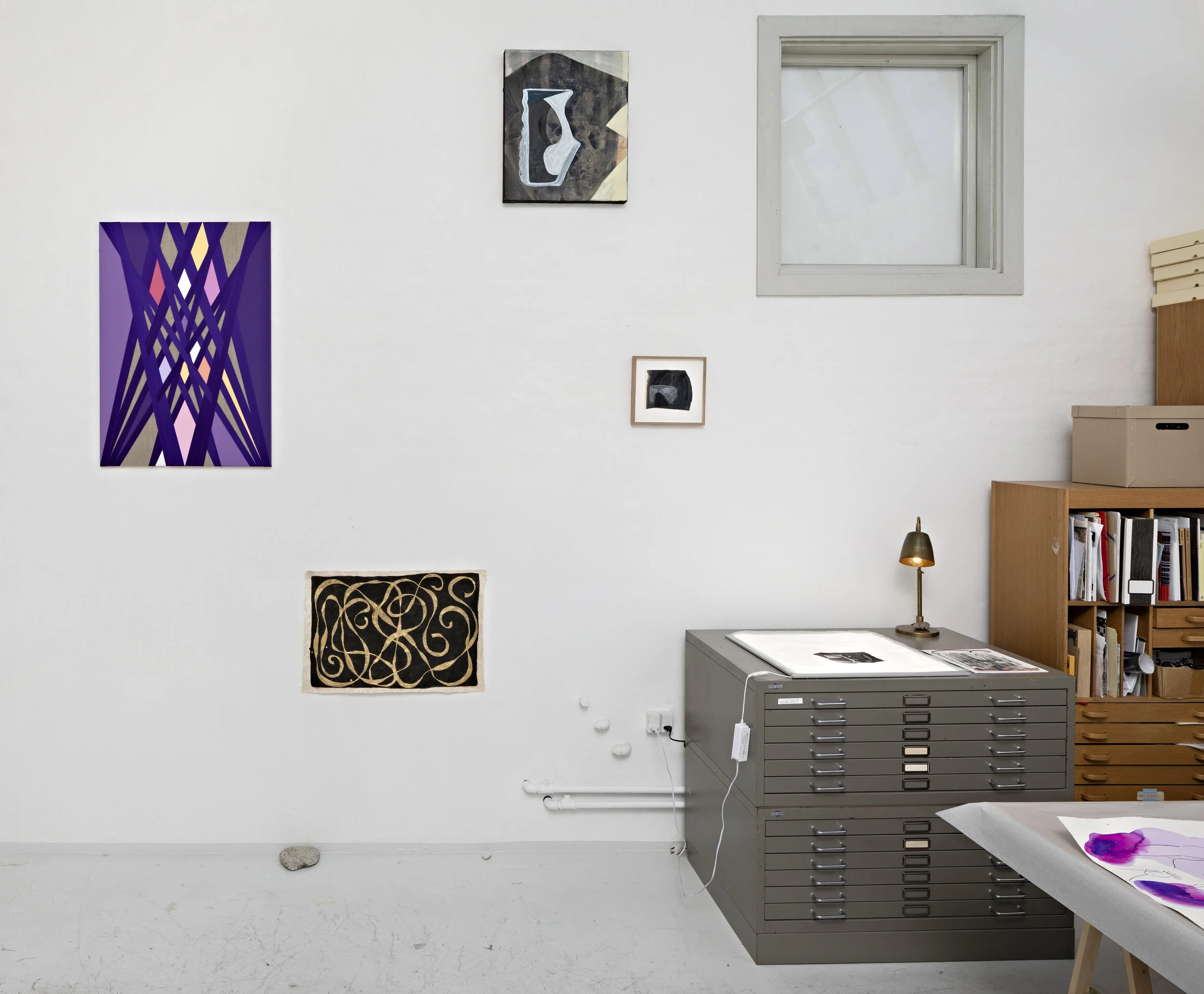 Dorte Jelstrup, Marianne Therese Grønnow and Julie Sass, 2020. Installation view. Quarantine Works #2. Værkstedvej 24, 2500 Valby, Denmark. Photograph: Anders Sune Berg.