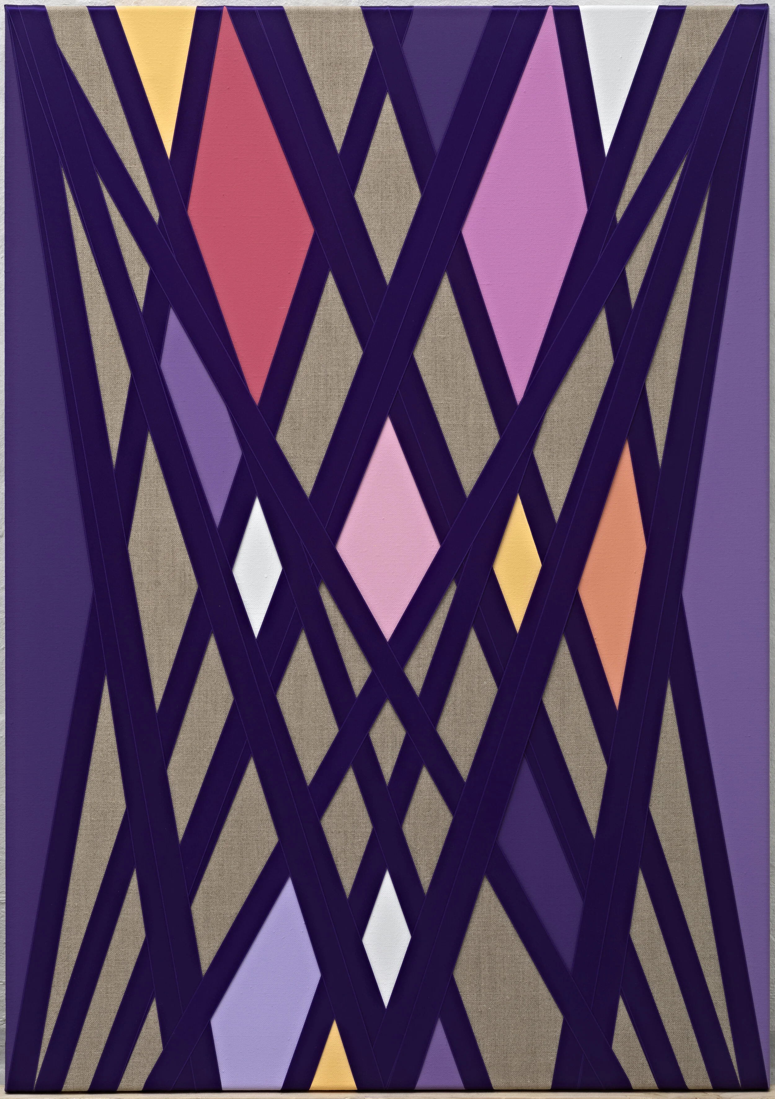 Dorte Jelstrup. I Walk Through the Night (It Could Have Been Ecstatic; It Never Happened/During the Covid-19 Pandemic), II, 2020. Acrylic, pigment and satin ribbons on linen. 99 x 70 cm. Photograph: Anders Sune Berg.