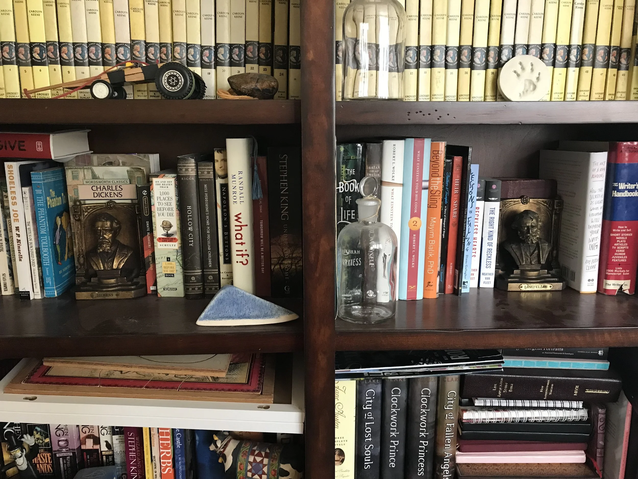Some of my cluttered, crowded shelves.