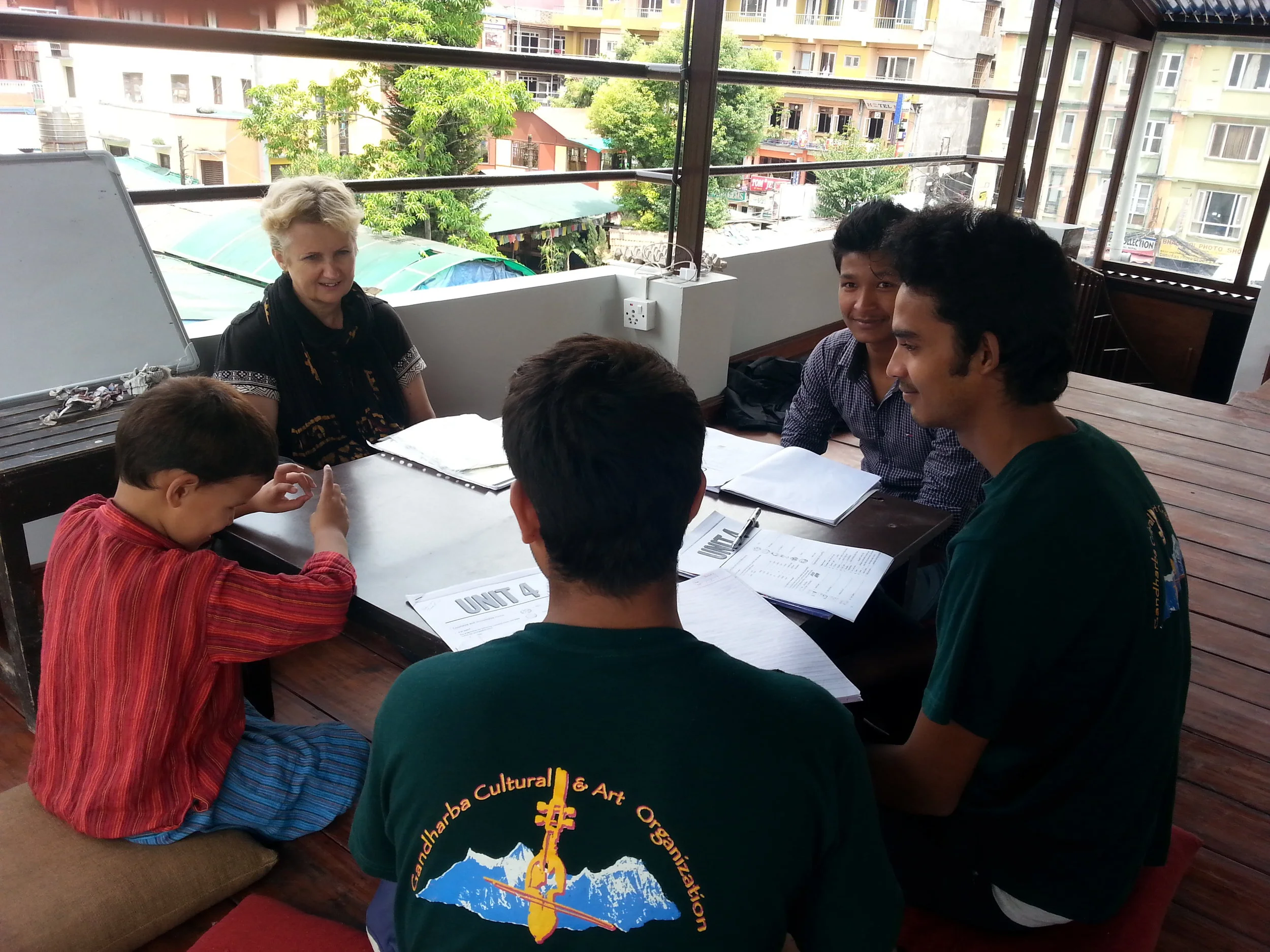 Sheila giving an English lesson to the staff