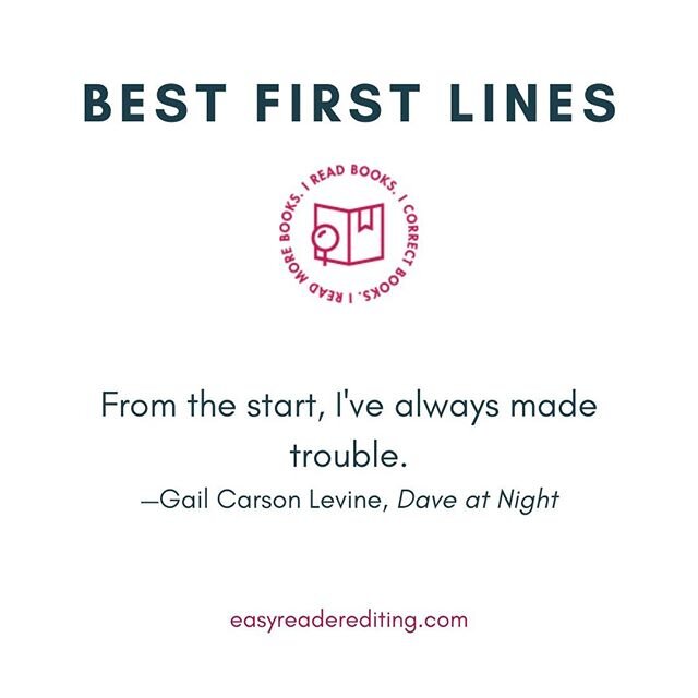 Since June is audiobook appreciation month, I thought this Best First Lines was appropriate for today. 𝘋𝘢𝘷𝘦 𝘢𝘵 𝘕𝘪𝘨𝘩𝘵 was one of those books that endeared me even more to Gail Carson Levine, already one of my favorite authors.⁣
⁣
We got the